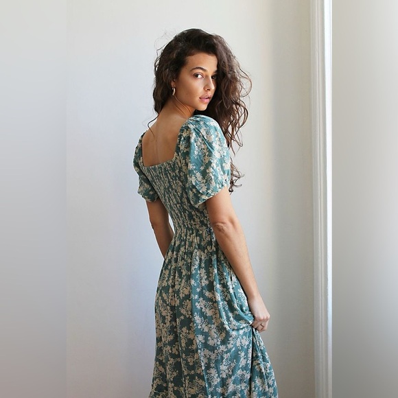 Free people Ellie Floral Print Gauze Dress in Soft Seafoam Womens Sz Small - Picture 2 of 16